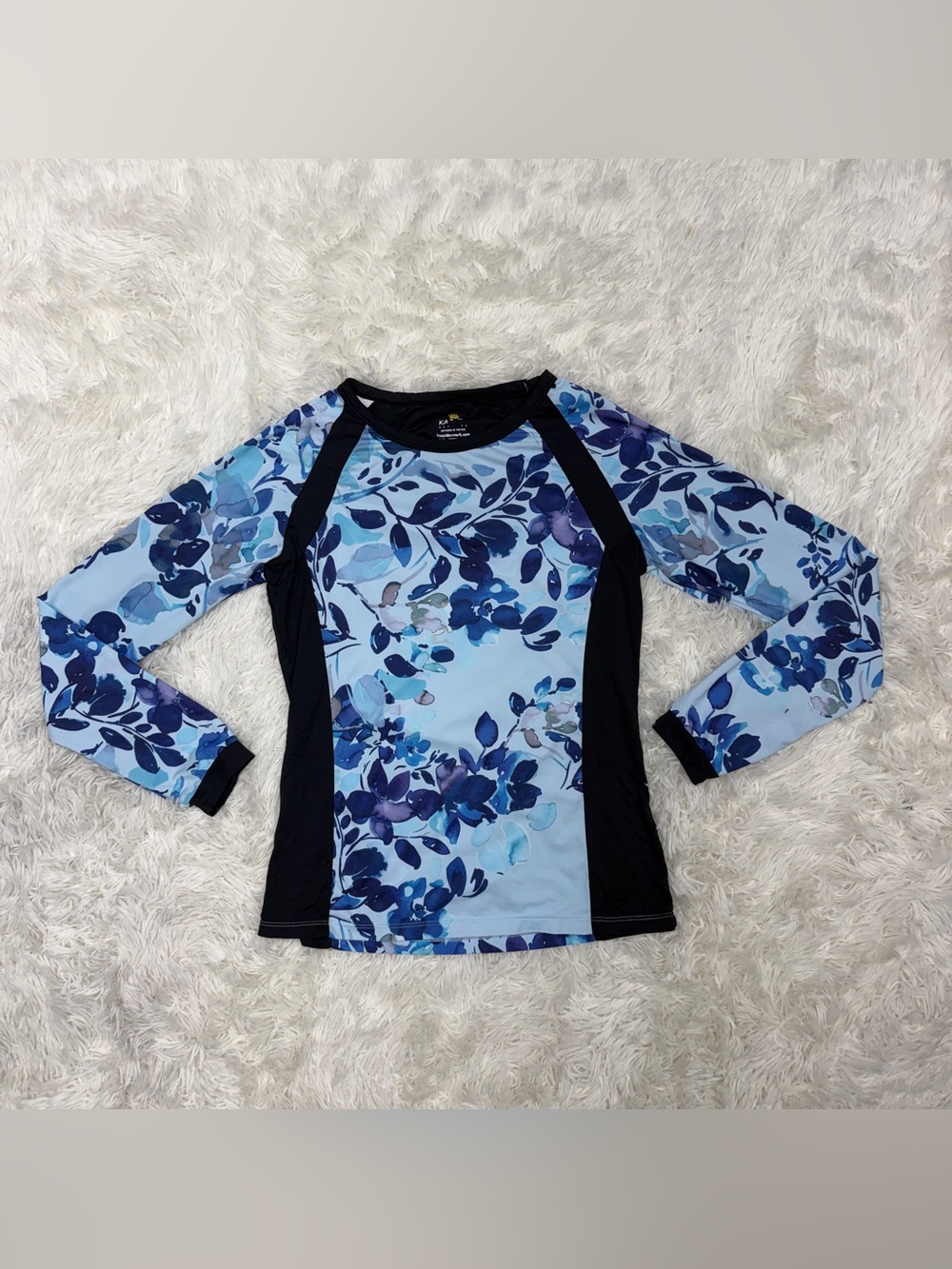 Women’s Small Blue Floral Kastel Long Sleeve Horseback Riding Sunshirt. Good Con